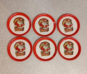 Posavasos vintage de Navidad de Papá Noel juego de 6 piezas mini bandejas de metal de vacaciones 3,5" - Imagen 1 de 9
