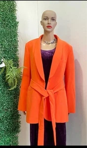 NEW ZARA WOMAN ORANGE TUXEDO COLLAR BLAZER JACKET WITH BELT SIZE M Y1109 - Picture 1 of 24