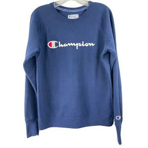 Champion Blue Crew Neck Pullover Sweatshirt Women's Large Sporty Academia - Picture 1 of 9