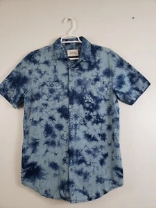 (A5) Active Ride Shop Mens Shirt Size M Button Down Tie Dye Blue Short Sleeve - Picture 1 of 6