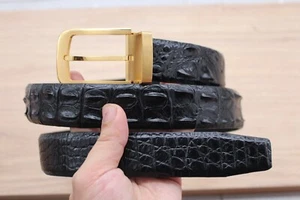 W 1.3 " Black Alligator Crocodile Print LEATHER Men's Belt W 1.3 inch - Picture 1 of 6