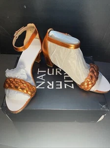 Naturalizer Vera Sandals Women's 8M Orange Metallic Leather Woven Heels - Picture 1 of 5