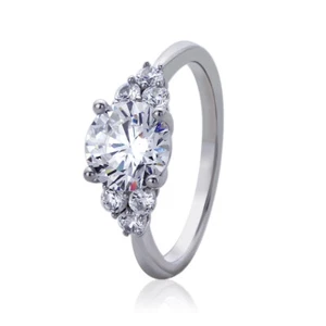 Women Sterling Silver Rhodium Plated 2ct Round CZ Engagement Ring - Picture 1 of 3