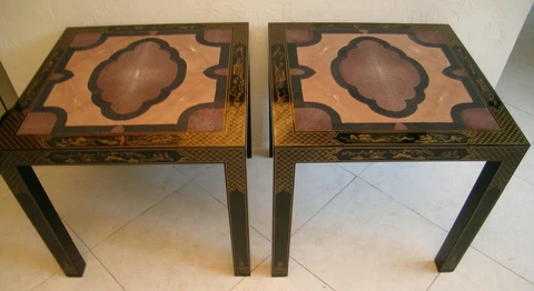1980 Chinese Style Pair of Accent Tables with Galuchat Cover