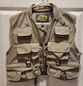 Cabelas Outdoor Gear Khaki Fly Fishing Vest Hunting Zip Pockets L/XL Pre-Owned - Picture 1 of 8