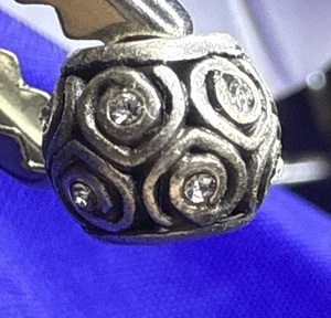 BRIGHTON  Silver Bracelet Charm BEAD Mini Spiral Hearts Crystal Stone - Picture 1 of 5