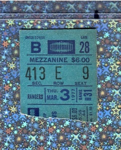 Rod Gilbert Goal#400 ticket stub 3-3-1977 Rangers Bruins Brad Park G#121 ๐ฅ๐ - Picture 1 of 5