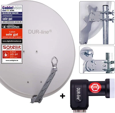 DUR-line Select 75/80G Alu Satellitenschüssel 80cm + Ultra Quad LNB 4 Teilnehmer - Bild 1 von 4