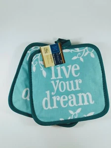 Juego de 2 soportes para ollas verde azulado colección para el hogar 'Live Your Dream' de 7x7 pulgadas - Imagen 1 de 3