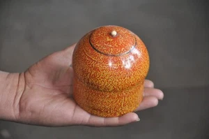 Vintage Wooden Orange Dome Shape Handcrafted Lacquer Powder Box - Picture 1 of 7