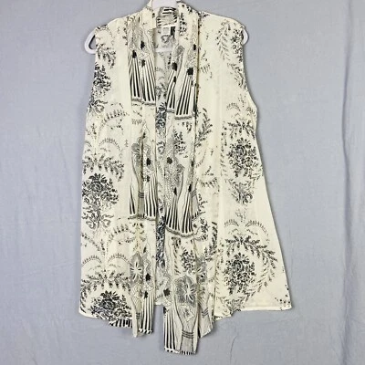 Chaleco Suéter Coldwater Creek Mujer Larga Línea Marfil Frente Abierto Boho Estampado Floral M Foto 1 de 4