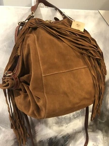 IL BISONTE Made In Italy Fringe Suede Convertible Hobo Shoulder Bag Backpack NWT - Picture 1 of 12