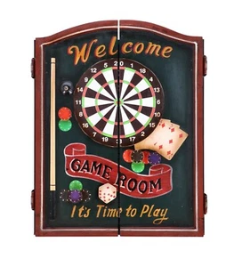 Gioco Dardi Bersaglio Freccette Cassa Legno Decorazione Parete Armadietto Nuovo - Imagen 1 de 7