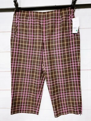 Calça cropped feminina Liz Golf Audra Capri tamanho 12 marrom xadrez elástica zíper lateral - Imagem 1 de 4