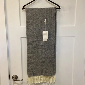 VILLA FIRENZE COLLECTION GRAY HERRINGBONE WOOL BLEND OVERSIZED THROW BLANKET - Picture 1 of 8