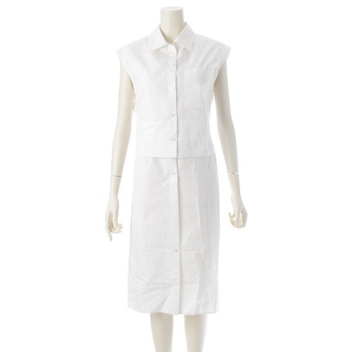 HERMÈS HERMES 23Acciaio Inox Cotone Caleche Senza Maniche Pezzo Unico Ricamato Log...