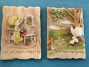 Vintage 1970’s Holly Hobbie Wall Art Hangings 2 Kitsch Plastic Plaques Cute - Picture 1 of 6