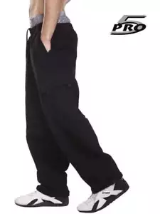 PRO 5 Men's Heavy Weight Fleece Cargo Pants Gym Work Pants Black - Picture 1 of 3