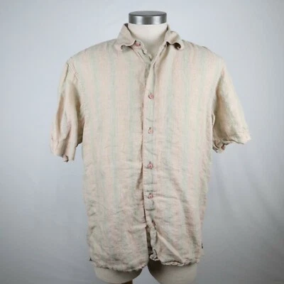 Indigo Palms Shirt Mens Large Linen Resort Casual Button Up Striped Short Sleeve - Image 1 of 4