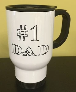 Taza de té café de viaje de acero inoxidable blanca #1 papá nueva regalo perfecto - Imagen 1 de 1