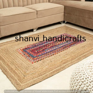 Bohemian Braided Jute & Cotton Handmade Rectangle Handwoven Home Decor Floor - Picture 1 of 5