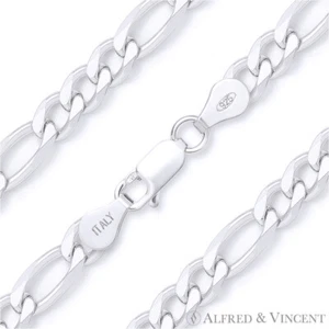 Figaro Figaroa Link 5mm Solid .925 Italy Sterling Silver Italian Chain Anklet - Bild 1 von 2