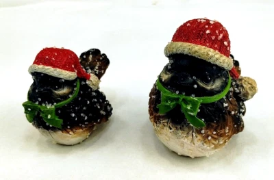 Navidad/Vacaciones Gorrión Pájaro con Copos de Nieve Santa Sombrero Cinta Estatuilla 1 Par Foto 1 de 4