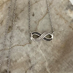 Sterling Silver 925 Diamond & Sapphire Infinity Pendant Necklace 18.5" Chain - Picture 1 of 18