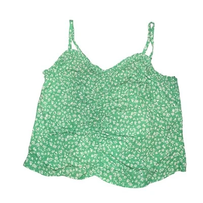 LUSH Green Floral Print Ruched Front Smocked Back Cami Tank Top Women Size 2X - Image 1 of 4