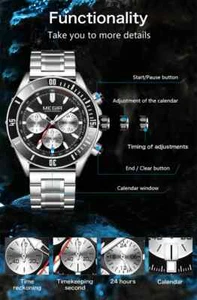 Men's Chronograph Watch Luxury Quartz Waterproof Luminous Date - Picture 1 of 10