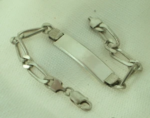 Sterling Silver Vintage Figaro ID Bracelet Men's or Ladies 8.5 inches Identity - Picture 1 of 5