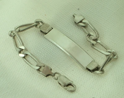 Sterling Silver Vintage Figaro ID Bracelet Men's or Ladies 8.5 inches Identity - Image 1 of 4