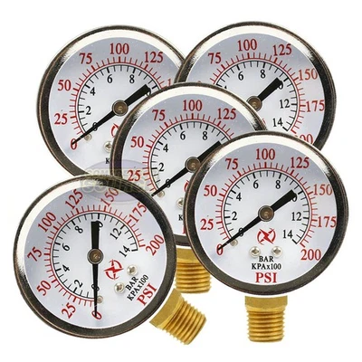 1/4" 200 PSI Air Compressor Pressure Hydraulic Side Mount Gauges 5 Pack - Image 1 of 4