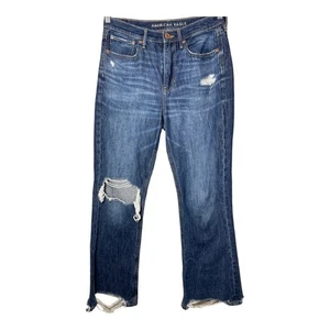 American Eagle 90s Flare Distressed Knee Rip Jeans Fray Womens sz 4 R - Picture 1 of 5