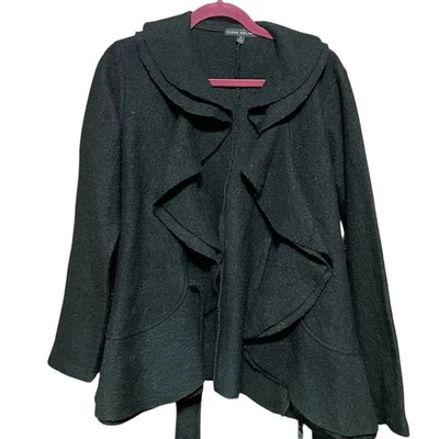 Elena Solano Black Boiled Wool Short Ruffle Jacket Blazer Sz S Elegant Feminine - Image 1 of 4