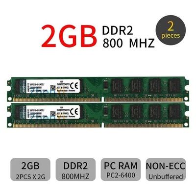 Kingston 4GB 2x 2GB DDR2 800MHz PC2-6400U 240Pin DIMM Desktop Memoria SDRAM SP - Image 1 of 4