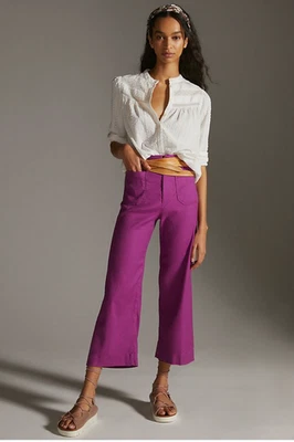 Anthropologie Maeve Linen Pants Womens 10 Purple Wide Leg High-Rise Colette - Image 1 of 4