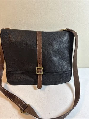 FOSSIL TAYLOR Cuero Genuino Bandolera Bolso de Mano Cartera Negro y Marrón Hebilla Dorada Foto 1 de 4