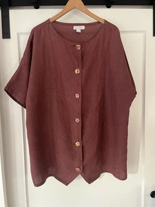 Rose Parks Oversize 100% Leinen Tunika Top in Weinrot - Damen 2 - Abalone Knöpfe - Bild 1 von 8
