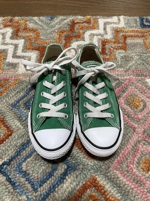 匡威 Converse All Star 绿色青少年儿童运动鞋 12 码低帮帆布系带 — 第 1/4 张图片