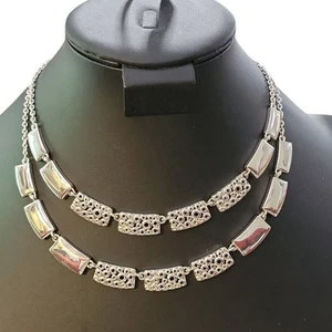 Gargantilla Collar De Colección Liz Claiborne 2 Niveles Tono Plata Texturizado Cadena Ovalada Etiqueta LC - Imagen 1 de 8