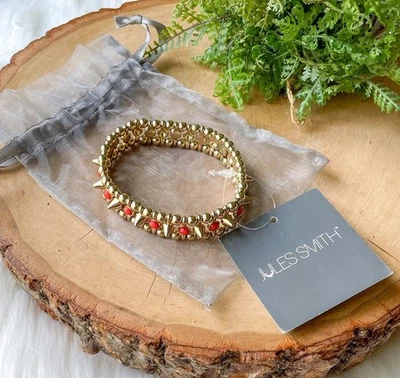NUEVO CON ETIQUETAS BRAZALETE JULES SMITH enchapado en oro 14k con clavos NARANJA elástico gótico Foto 1 de 4
