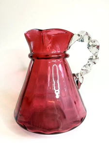 Rare Antique Cranberry / Ruby glass Square Lip Pitcher JUG Rope handle 19cm - Picture 1 of 10