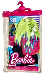 Barbie Ken Fashion Pack Multicolored Flame Shirt, Black Shorts, Sandals - Picture 1 of 1