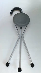 Gehstock mit Sitzfläche Sitzstock Stuhl Hocker Camping klappbar Aluminium - Bild 1 von 7