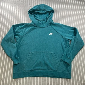 Nike Sweatshirt Women's Large Teal Blue Funnel Cowl Neck Fleece Pullover - Picture 1 of 3