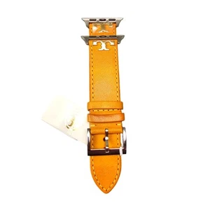 Tory Burch Apple Watch Band Leather Strap 38/40/41mm Gold Logo New - Photo 1 sur 3