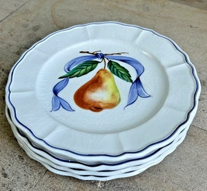 4 RARE Vtg CharterClub FrenchBistro Scalloped Salad Plate Italy HandPainted Pear - Picture 1 of 13
