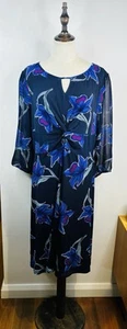 Jacqui E Floral Dress Size X Large AU 16 Long Sleeve Waist Details Ruched RP$149 - Picture 1 of 11