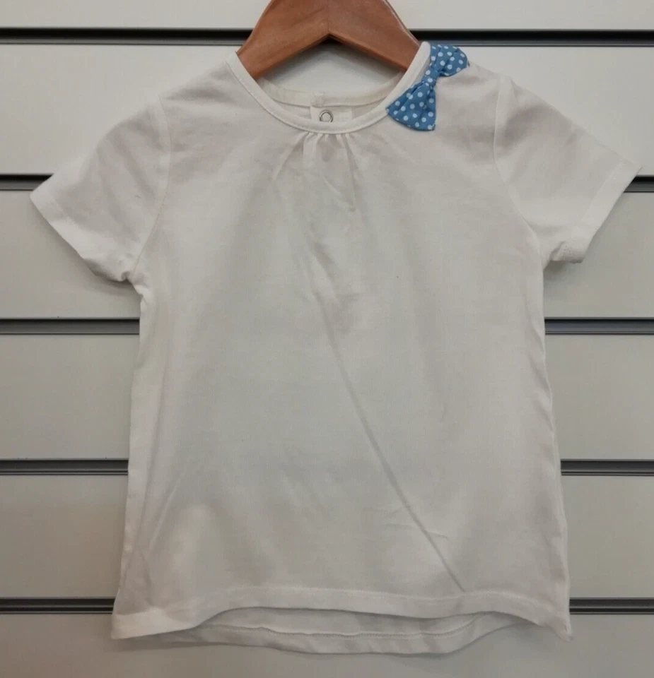 LA REDOUTE GIRLS WHITE BOW DETAIL SHOULDER T - SHIRT AGE 3 YEARS NEW (ref 615) - Image 1 of 2